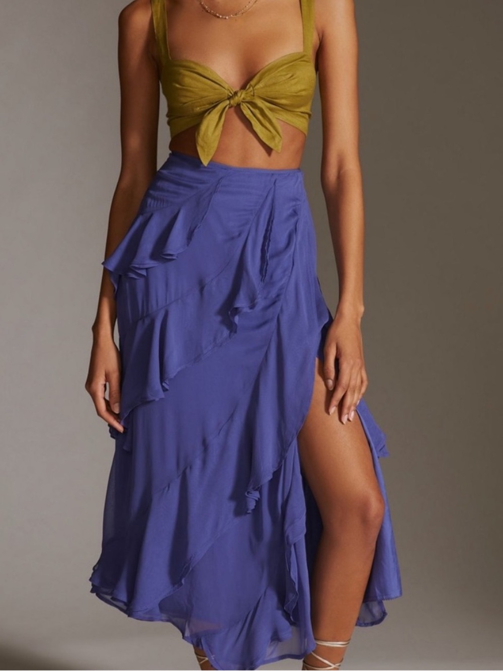Anthropologie Purple High-Low Ruffled Midi Skirt
